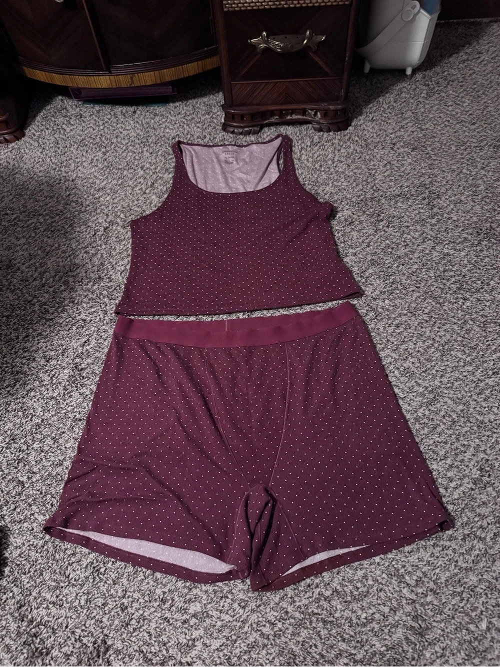 American Eagle Outfitters Burgundy Polka Dot Tank & Lounge Shorts